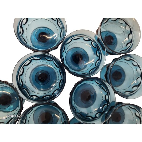 Tiffin Glass teal blue Kings Crown, Thumbprint pattern Vintage Blue  Dessert Dis - Picture 6 of 16